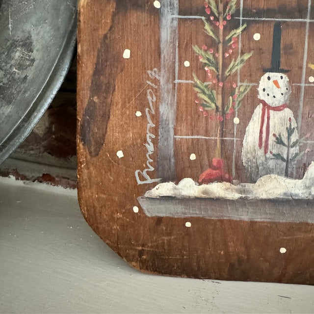 Ann Sweeney Bread Board  - Snowman Windowpane