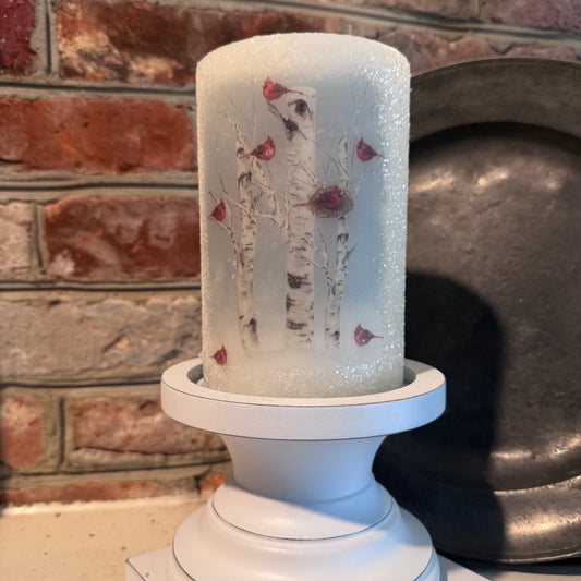 Candle Sleeve - Birch Cardinals