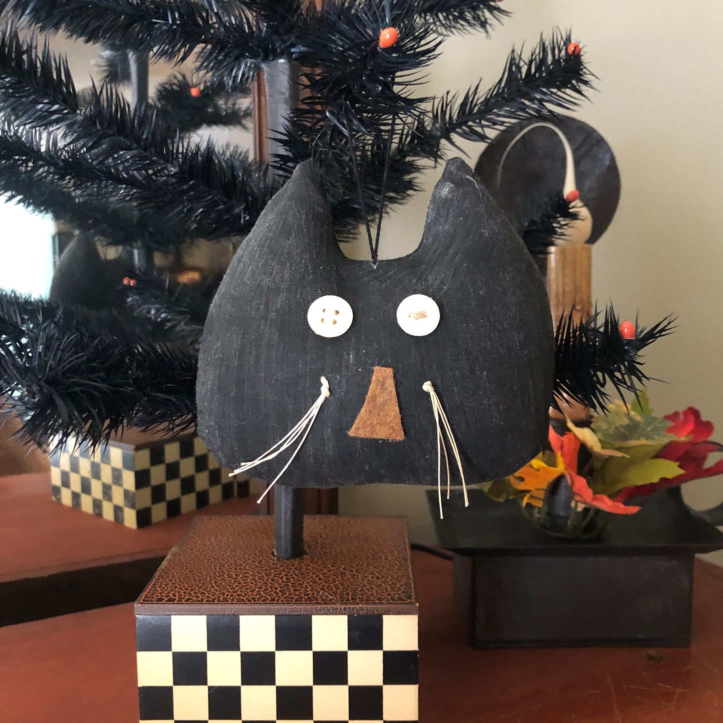 Brown House Ornament - Black Cat