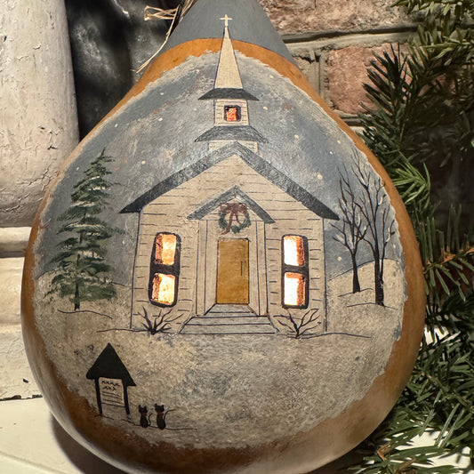The Mule Barn - Lighted Gourd -  Winter Church