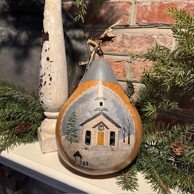 The Mule Barn - Lighted Gourd -  Winter Church