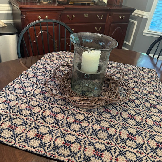 Table Square - Coverlet - Red, Cream and Blue